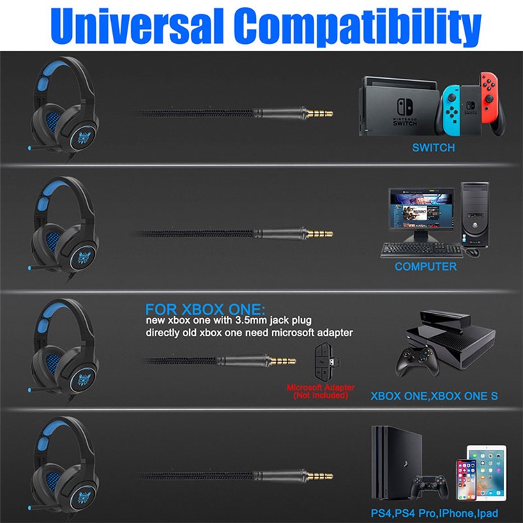 ONIKUMA K9 Over-Ear-Gaming-Kopfhörer Mit Kabel-PC-Stereo-Headset Mit Mikrofon-Lautstärkeregler - Blau-6