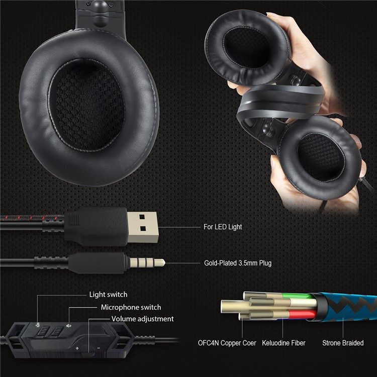 ONIKUMA K9 Over-Ear-Gaming-Kopfhörer Mit Kabel-PC-Stereo-Headset Mit Mikrofon-Lautstärkeregler - Blau-8