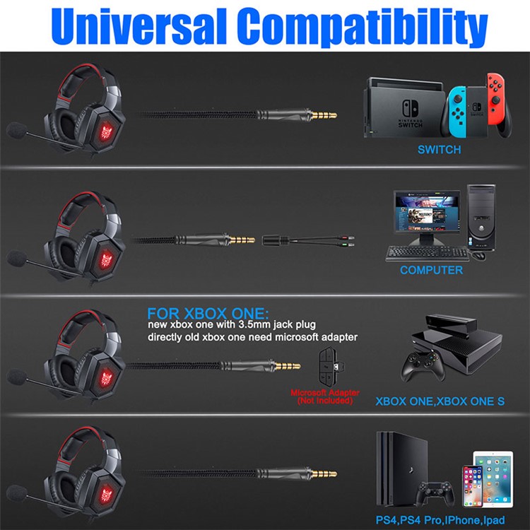 ONIKUMA K8 Gaming-Headset RGB-Lichtkopfhörer Mit Mikrofon Für PS4 Xbox One Computer-PC-Spieler - Schwarz / Rot-2