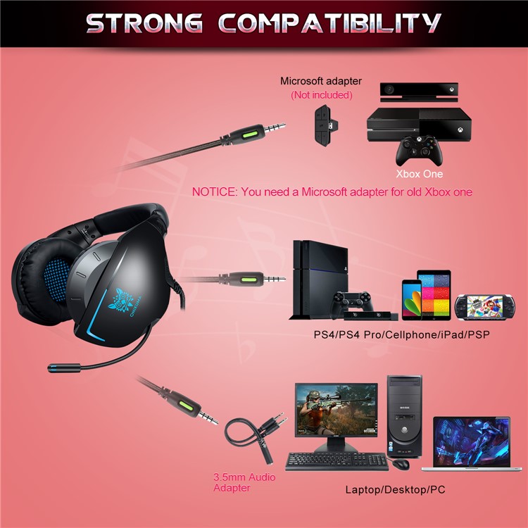 ONIKUMA K7 Kabelgebundenes Kopfhörer-Gaming-Headset Mit Mikrofon Für PS4 Xbox One Computer-PC-Spieler - Schwarz / Rot-10