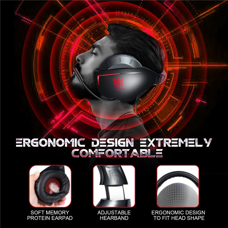 ONIKUMA K7 Kabelgebundenes Kopfhörer-Gaming-Headset Mit Mikrofon Für PS4 Xbox One Computer-PC-Spieler - Schwarz / Rot-7