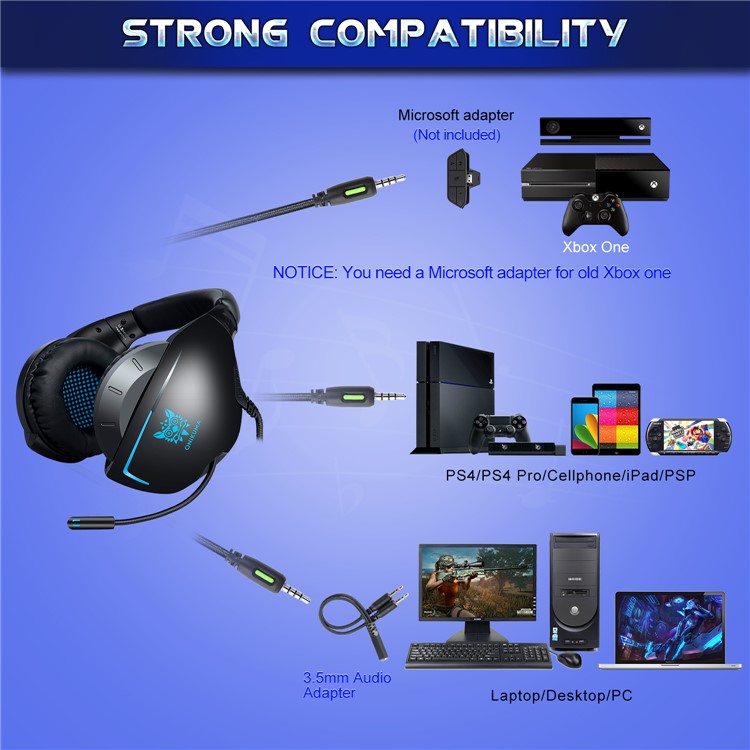 ONIKUMA K7 Gaming-Kopfhörer Mit Kabel Für PS4 Xbox One Computer PC-Spieler - Schwarz / Blau-10