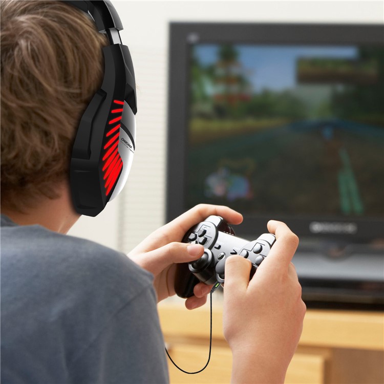 ONIKUMA K5 Fone De Ouvido Gaming Gaming Wired Fone De Ouvido Estéreo Jogo Com Cancelamento De Ruído Mic Para PC Portátil PS4 Xbox One - Preto / Vermelho-9