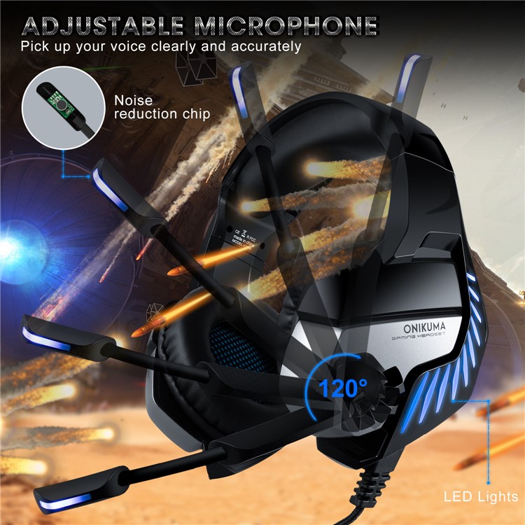 ONIKUMA K5 Pro Gaming-Headset Verdrahteter PS4-Kopfhörer Mit Noise Cancelling-Mikrofon Für PC-Laptop Xbox One - Schwarz / Blau-12