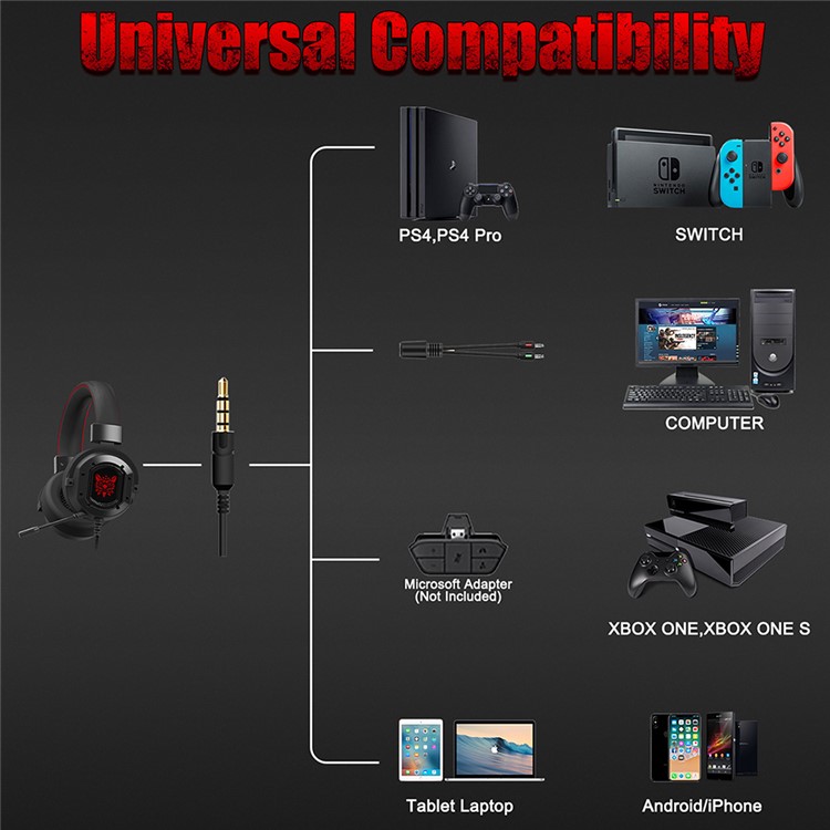 ONIKUMA K3 RGB-Gaming-Kopfhörer Mit Verdrahtetem Kopfhörer Und Mikrofon Für PC-Handy PS4 Xbox One Laptop - Schwarz / Rot-18