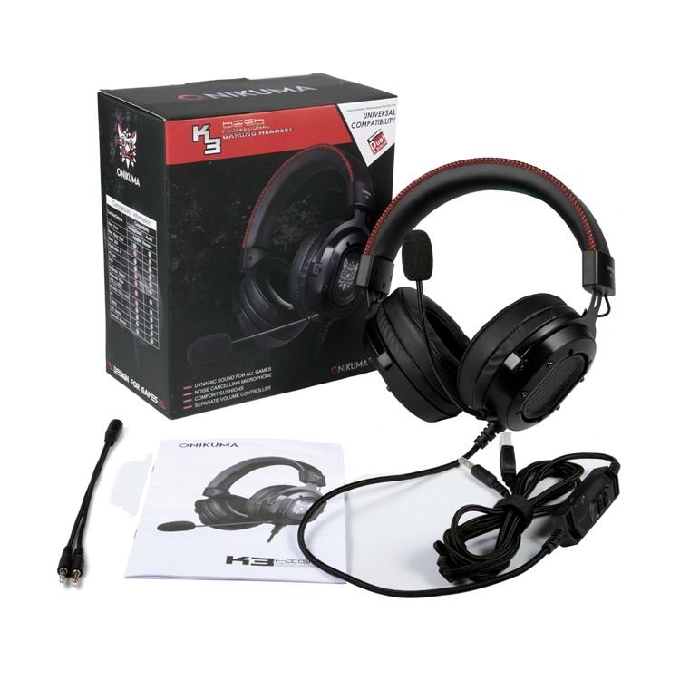 ONIKUMA K3 RGB Light Gaming Headphone Wired Headset with Mic for PC Cell Phone PS4 Xbox One Laptop - Black / Red