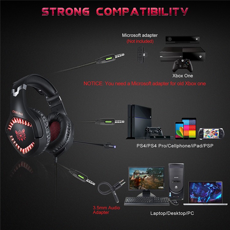 ONIKUMA K1 PRO Over-ear Gaming Headphone with Mic LED Light Noise Cancelling - Black / Red-13