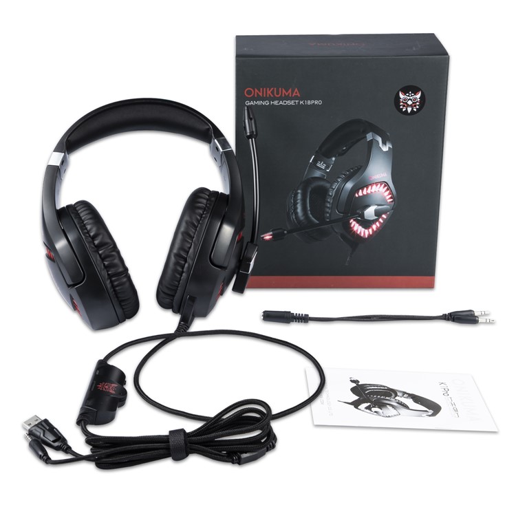 ONIKUMA K1 PRO Over-ear Gaming Headphone with Mic LED Light Noise Cancelling - Black / Red-15