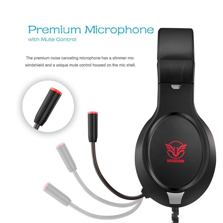 MASACEGON H-10 3.5mm Gaming Gaming Fone De Ouvido Fone De Ouvido Fone De Ouvido Headband Com Microfone Para Laptop Tablet Telefones Celulares - Vermelho-5