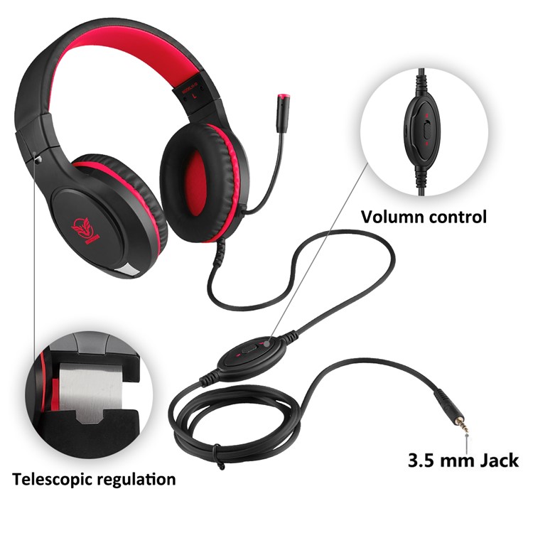 MASACEGON H-10 3.5mm Gaming Gaming Fone De Ouvido Fone De Ouvido Fone De Ouvido Headband Com Microfone Para Laptop Tablet Telefones Celulares - Vermelho-8