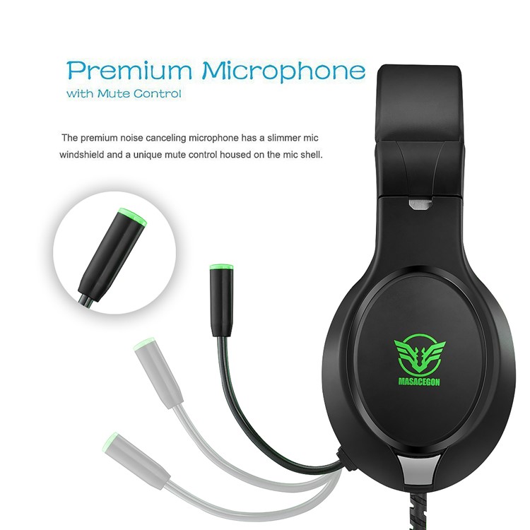 MASACEGON H-10 3.5mm Jogo Gaming Headband Fone De Ouvido Fone De Ouvido Fone De Ouvido Com Microfone Para Laptop Tablet Telefones Celulares - Verde-5