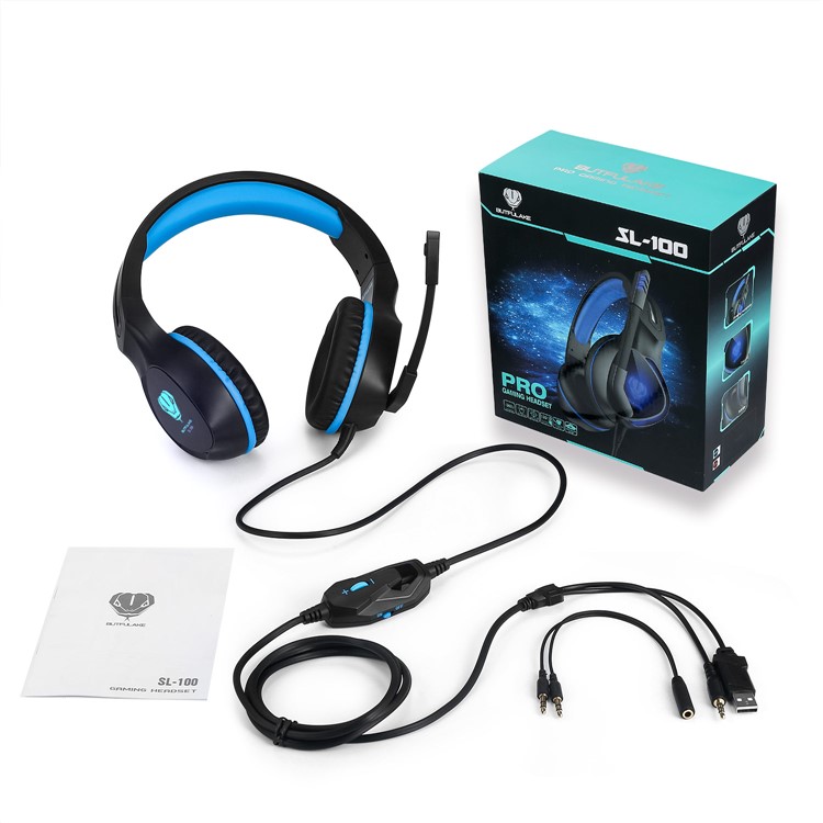 BUTFULAKE SL-100 3,5-mm-Gaming-Kopfhörer Mit Mikrofon Und LED-Licht - Schwarz / Blau-13