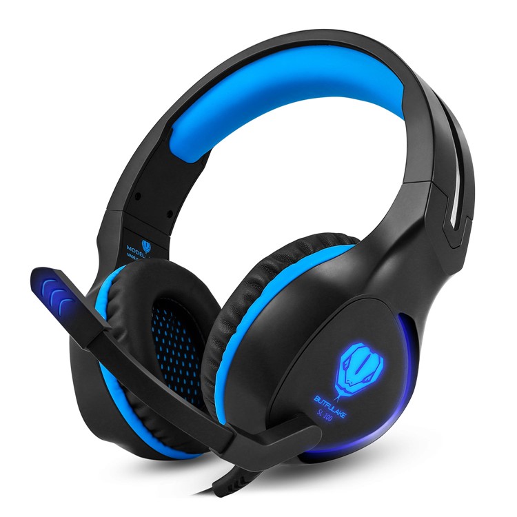 BUTFULAKE SL-100 3,5-mm-Gaming-Kopfhörer Mit Mikrofon Und LED-Licht - Schwarz / Blau-2