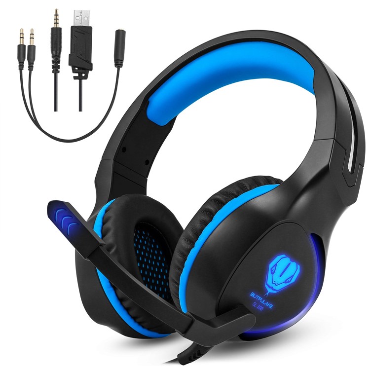 BUTFULAKE SL-100 3,5-mm-Gaming-Kopfhörer Mit Mikrofon Und LED-Licht - Schwarz / Blau-3