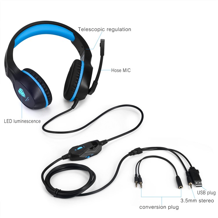 BUTFULAKE SL-100 3,5-mm-Gaming-Kopfhörer Mit Mikrofon Und LED-Licht - Schwarz / Blau-7