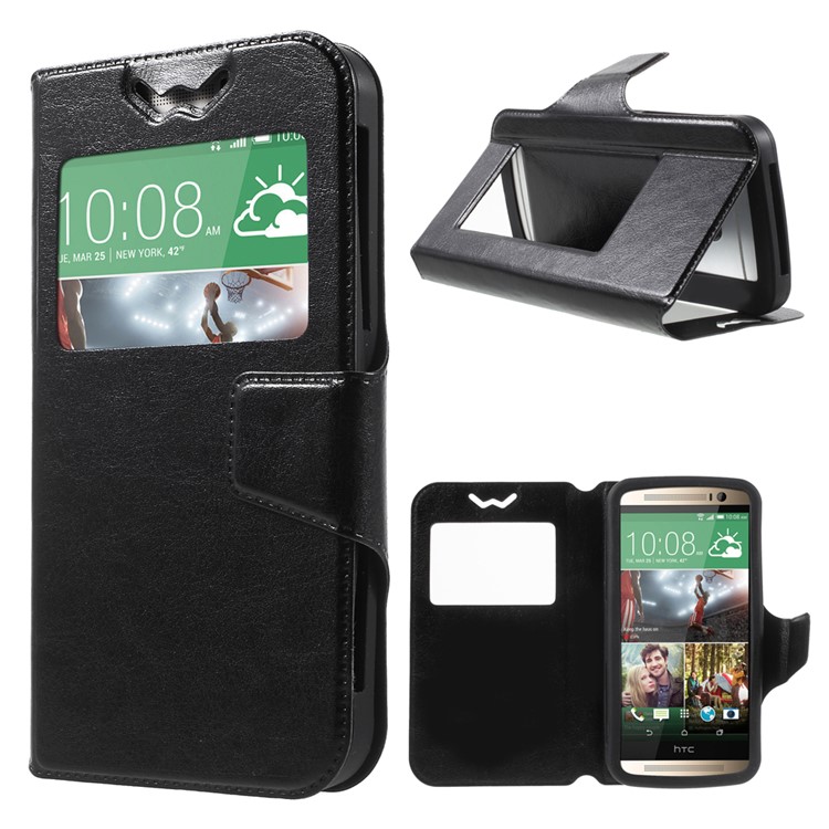 

Crazy Horse Window View Stand Leather Case for iPhone 6 6s / Samsung Galaxy A5, Size: 14.2x7cm - Black