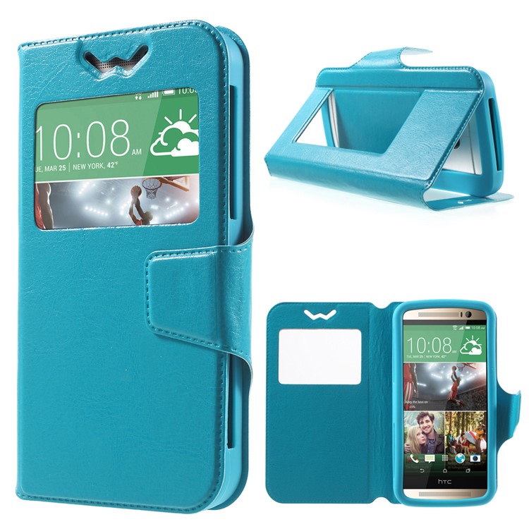 

Crazy Horse Window View Flip PU Leather Cover for iPhone 6s 6 / Samsung Galaxy A5, Size: 14.2x7cm - Blue