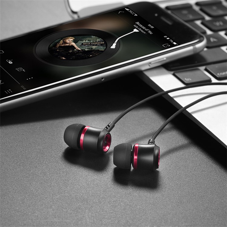 HOCO M46 Jewel Sound 3.5mm Wired In-ear Headphone with Mic for iPhone Samsung, etc - Black / Red-3