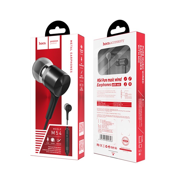 HOCO M54 Música Pura Universal 3,5 Mm Fones De Ouvido Com Fio Com Microfone - Preto-5