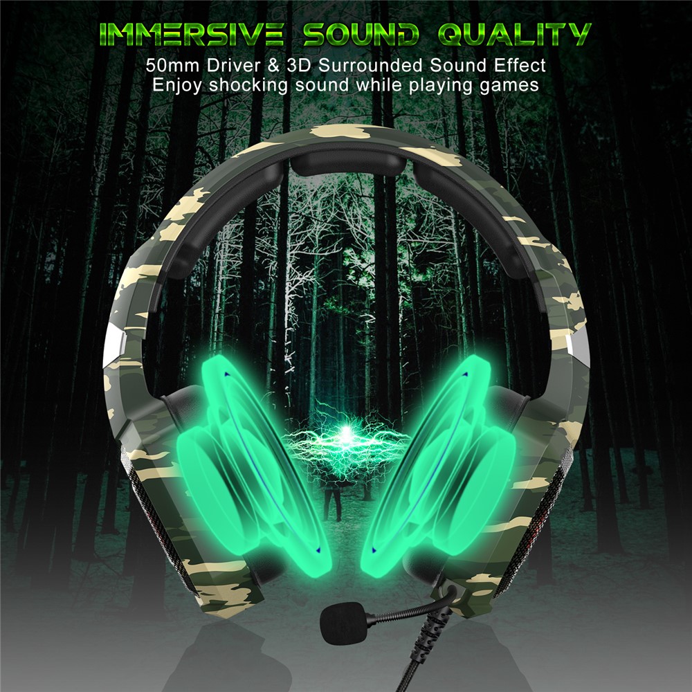 ONIKUMA K8 Camouflage Omnidirectional MIC USB Gaming Headset Wired Headphone - Green-3