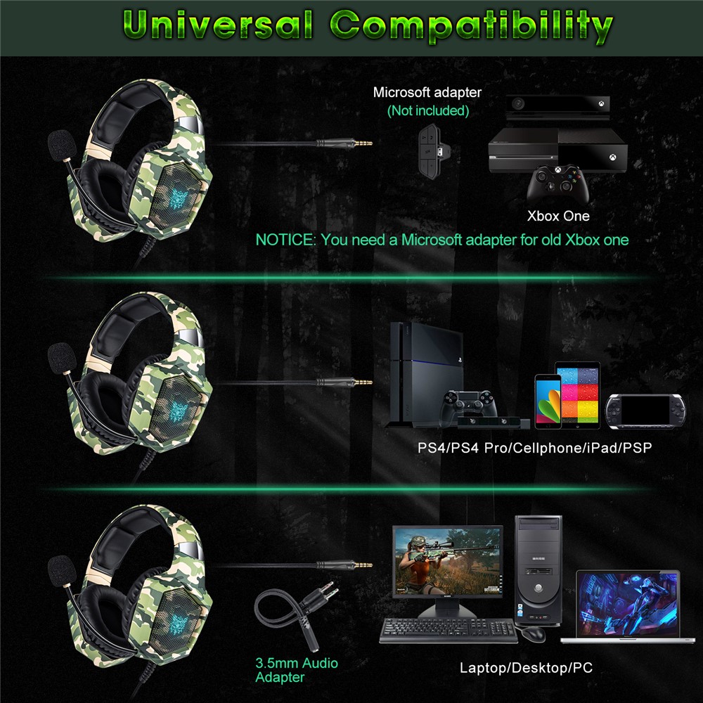 ONIKUMA K8 Camouflage Omnidirectional MIC USB Gaming Headset Wired Headphone - Green-7