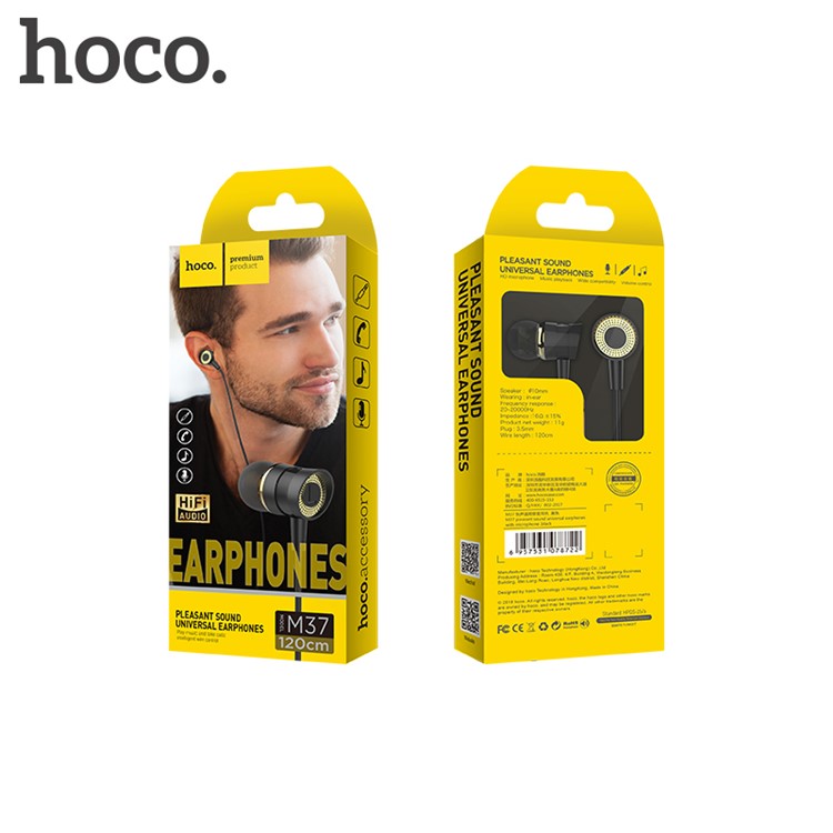 HOCO M37 In-ear Earphone Earbud Headphone HD Sound Bass 3.5mm Audio Jack Earphones with Microphone - Black-5