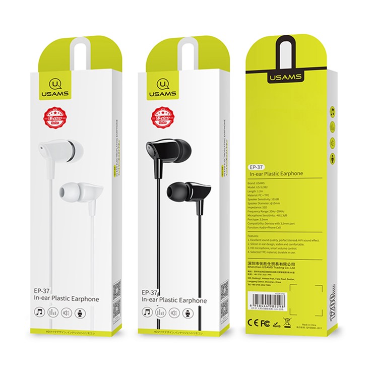 USAMS EP-37 Dans L'oreille Galvanoplastie Casque Cordon 1.2m - Noir-2