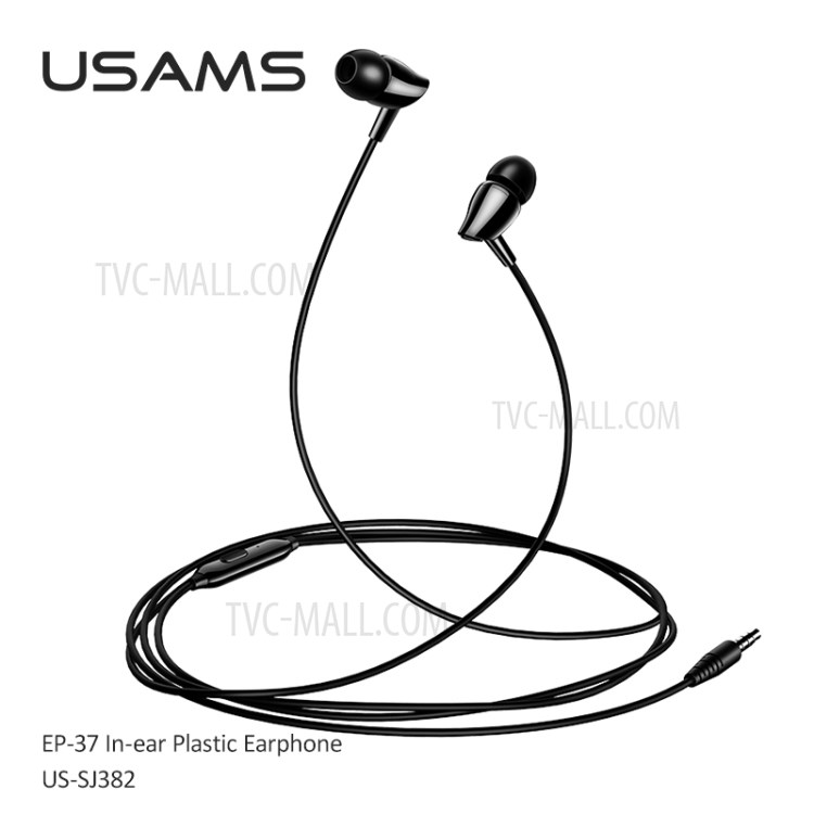 USAMS EP-37 Dans L'oreille Galvanoplastie Casque Cordon 1.2m - Noir-6