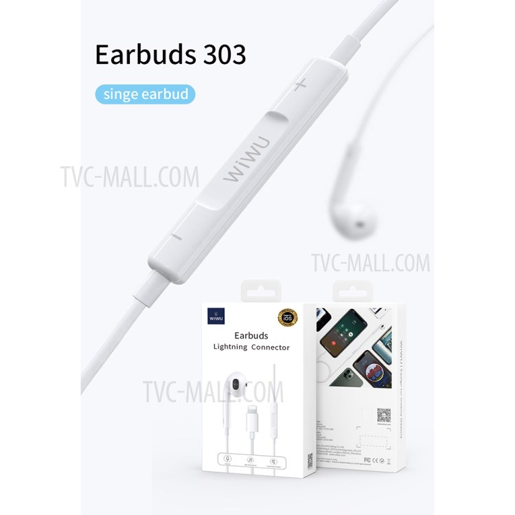 WIWU Auricolari Singolo Trasduttore 303 MFI Fulmine Certificato 8pin In-linea Di Controllo-9