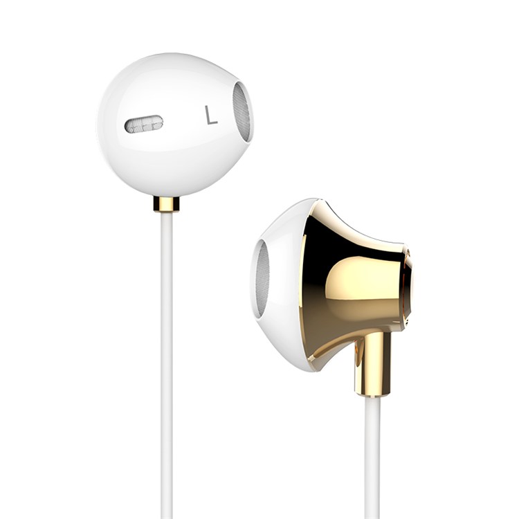 

USAMS Enjoy Series Alloy Shell Earphone for iPhone Samsung - Champagne Gold Color
