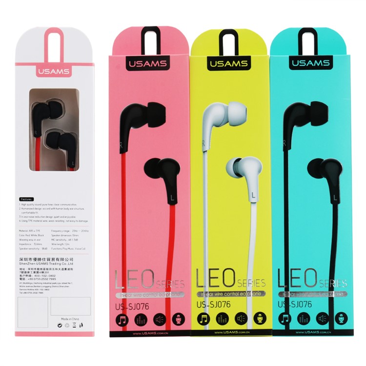 USAMS Leo Serie 3,5 Mm In-Ear-Stereo-Flat-Style Verdrahteter Kopfhörer Mit Mikrofon Für Iphone / Ipad / Samsung (1,2 M) - Weiß-10