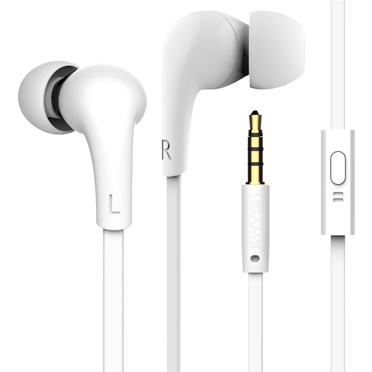 USAMS Leo Serie 3,5 Mm In-Ear-Stereo-Flat-Style Verdrahteter Kopfhörer Mit Mikrofon Für Iphone / Ipad / Samsung (1,2 M) - Weiß-2