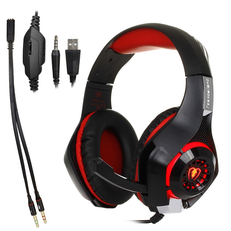 BEEXCELLENT GM-1 3.5mm Over-Ear Gaming Headphone with Mic & LED Light - Red-1