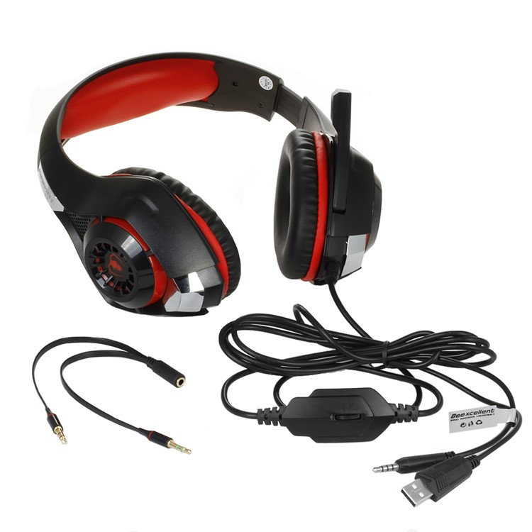BEEXCELLENT GM-1 3.5mm Over-Ear Gaming Headphone with Mic & LED Light - Red-11
