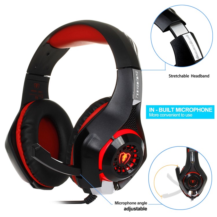 BEEXCELLENT GM-1 3.5mm Over-Ear Gaming Headphone with Mic & LED Light - Red-2