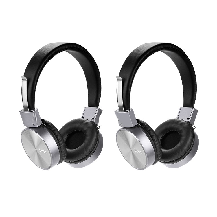 HOCO W2 Over-ear 3.5mm PU Leather Metal Foldable Headphone with Mic - Black-1