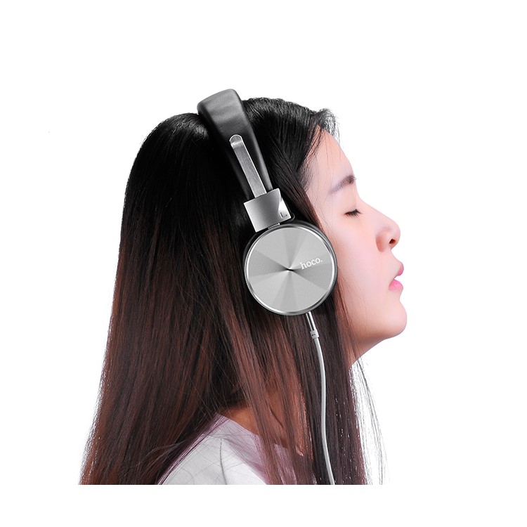 HOCO W2 Over-ear 3.5mm PU Leather Metal Foldable Headphone with Mic - Black-2