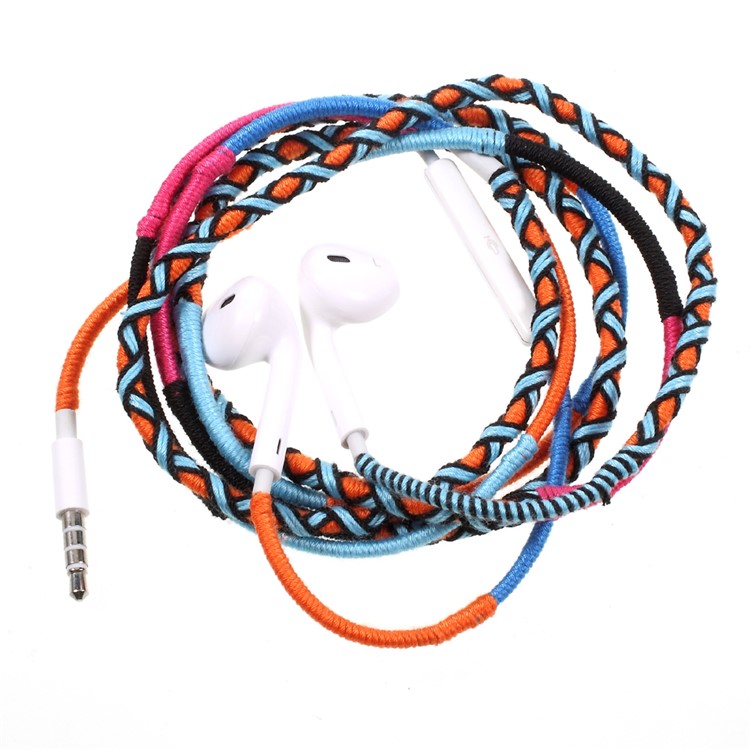 Tribal Braided Cable In-ear 3.5mm Earphone with Mic & Remote Control - Orange / Blue-1
