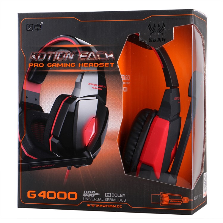 EACH G4000 PC Gaming Stereo Headset Kopfhörer mit Lautstärkeregler Mikrofon - Rot-17