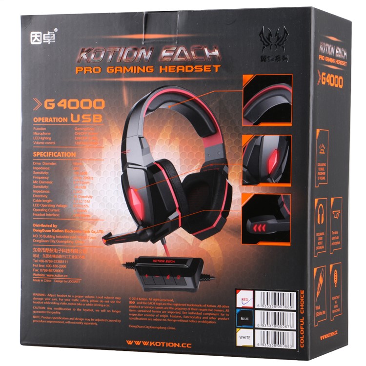 EACH G4000 PC Gaming Stereo Headset Kopfhörer mit Lautstärkeregler Mikrofon - Rot-18