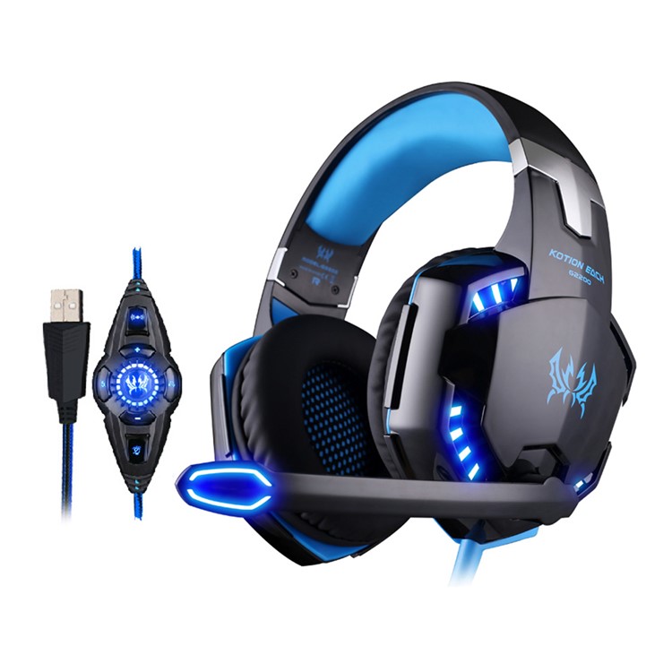 EACH G2200 USB 7.1 Surround Sound Vibration Gaming Headset Kopfhörer mit Mic LED Licht - Schwarz / Blau-1