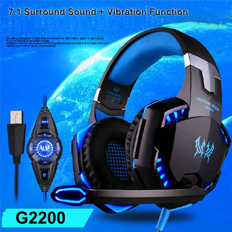 EACH G2200 USB 7.1 Surround Sound Vibration Gaming Headset Kopfhörer mit Mic LED Licht - Schwarz / Blau-6