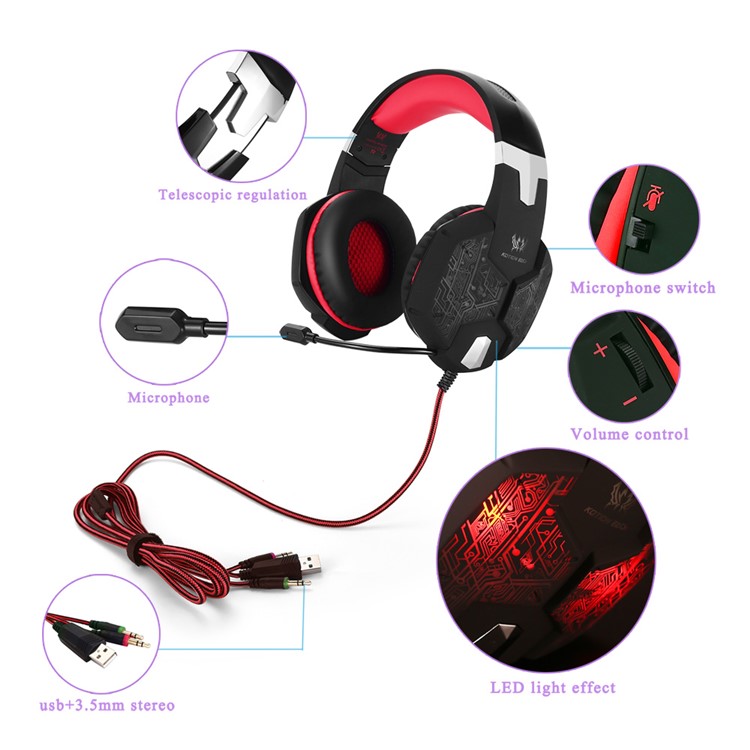 KOTION EACH G1000 Professional 3.5mm PC Gaming Stereo Headset Headphone with Mic LED Light - Red-5