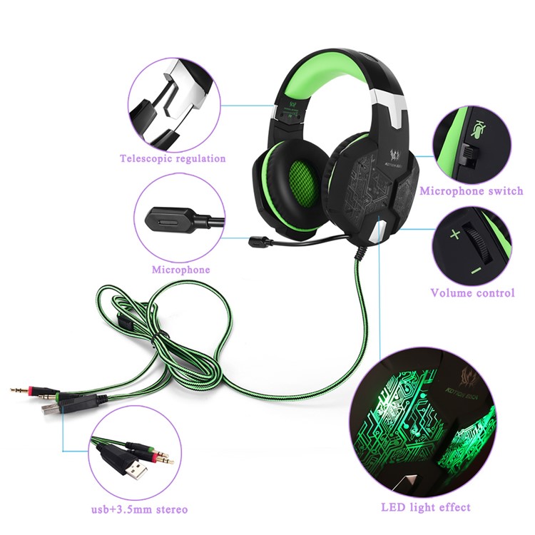 KOTION JEDER G1000 Professionelle 3,5-mm-PC-Gaming-Stereo-Kopfhörer Mit Mikrofon LED-Licht - Grün-6