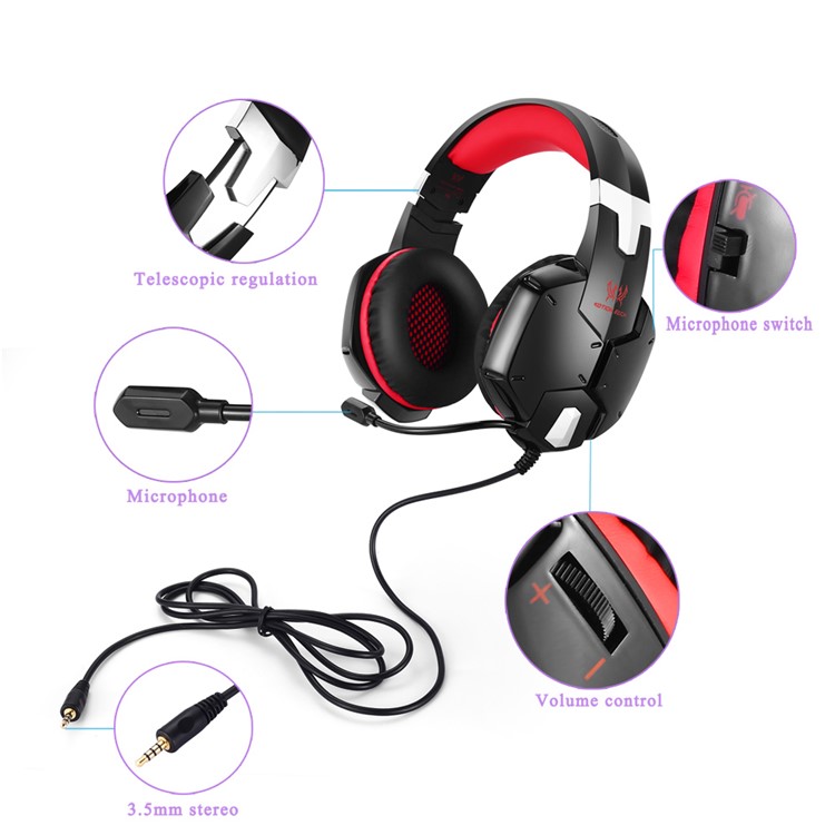 KOTION EACH G1200 3.5mm Spiel Kopfhörer Kopfhörer Stirnband mit Mic für PS4 PC Computer Laptop Smartphone - Rot-6