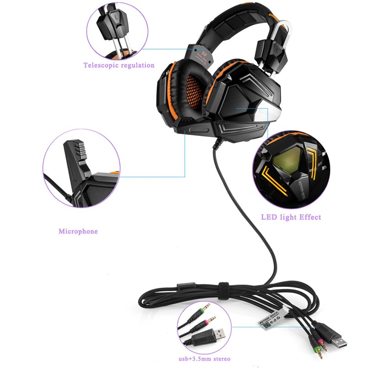 KOTION EACH G5000 3.5mm Stereo Gaming Headset Over-head Bass Headphone with Mic and LED Light - Orange-6