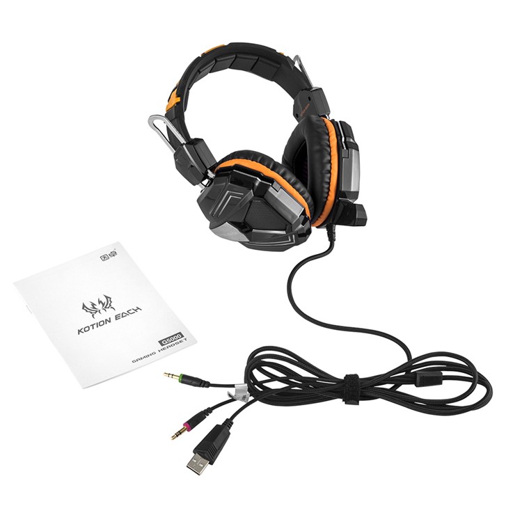 KOTION EACH G5000 3.5mm Stereo Gaming Headset Over-head Bass Headphone with Mic and LED Light - Orange-9