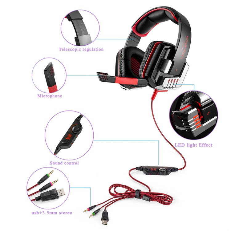 KOTION EACH G8000 3.5mm Gaming Headphone with Microphone & LED Lighting for PC MAC Laptop - Red-6