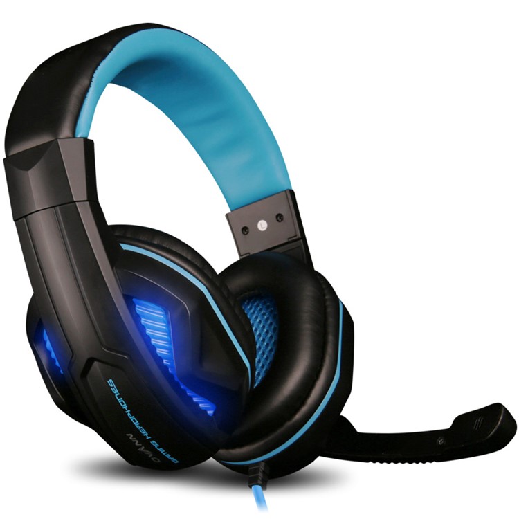OVANN X2-PRO Stereo Over-head Wired Gaming Headphone Headset with Microphone and LED Light for PC Laptop - Black / Blue-2