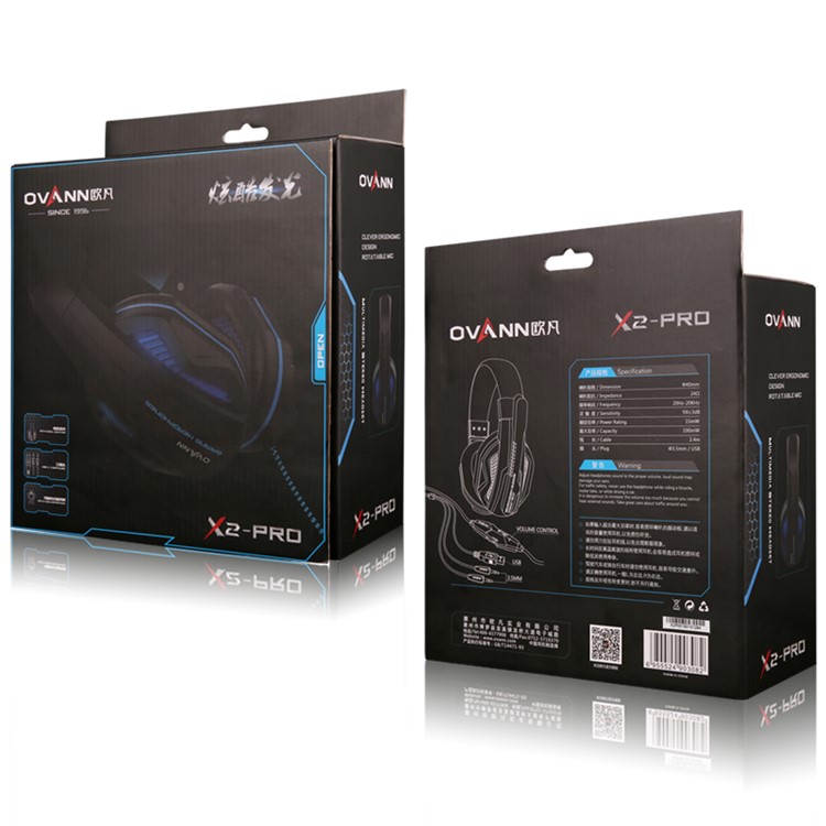 OVANN X2-PRO Stereo Over-head Wired Gaming Headphone Headset with Microphone and LED Light for PC Laptop - Black / Blue-5